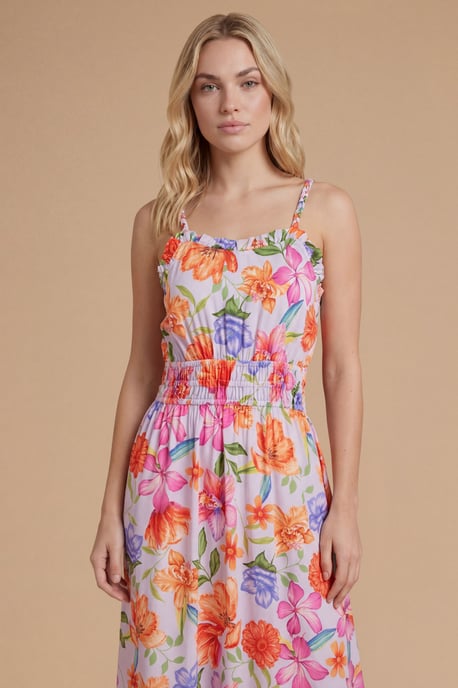 Purple Floral Twist Strap Detail Printed Midi Dress - Image 3