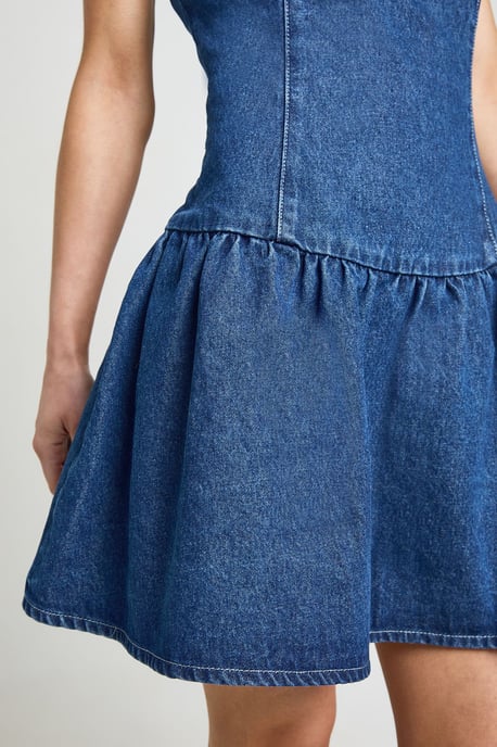 Petite Denim Bandeau Dropped Hem Dress - Image 4
