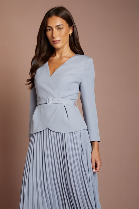 Crepe Bodice Long Sleeve Pleated Midi Dress - Image 2