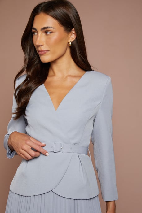Crepe Bodice Long Sleeve Pleated Midi Dress - Image 4