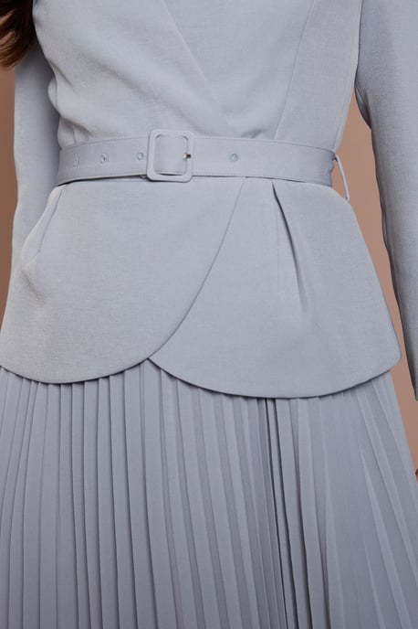 Crepe Bodice Long Sleeve Pleated Midi Dress - Image 5