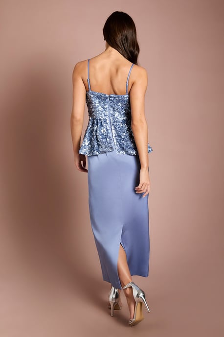 Muse Sequin Strappy Peplum Top Column Midi Dress - Image 3