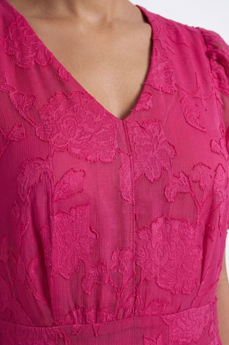 Floral Jacquard Puff Sleeve Midi Dress - Image 1