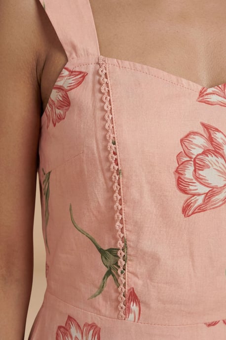 Petite Floral Lace Trim Tiered Printed Mini Dress - Image 3