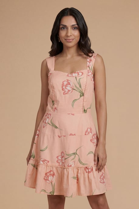 Petite Floral Lace Trim Tiered Printed Mini Dress - Image 4