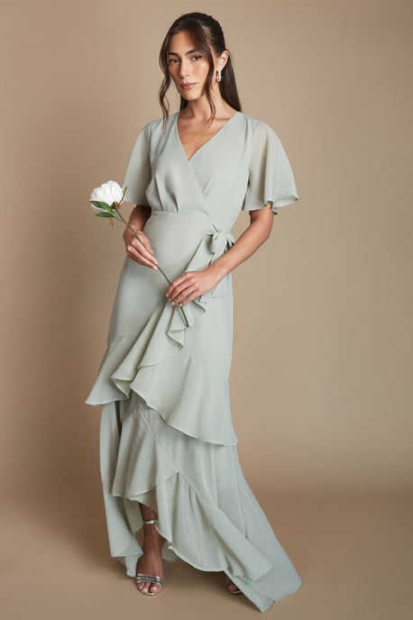Angel Sleeve Tiered Bridesmaid Maxi Dress - Image 1