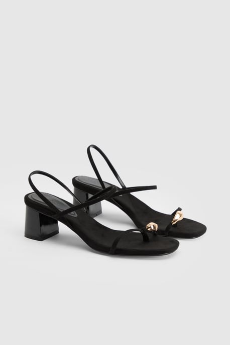 Wide Fit Faux Suede Hardware Detail Low Block Strappy Heels - Image 3