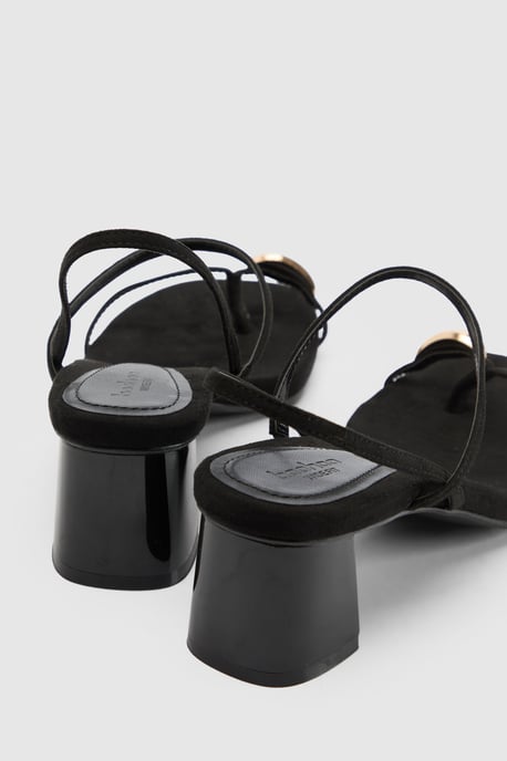 Wide Fit Faux Suede Hardware Detail Low Block Strappy Heels - Image 4