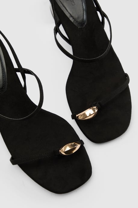 Wide Fit Faux Suede Hardware Detail Low Block Strappy Heels - Image 5