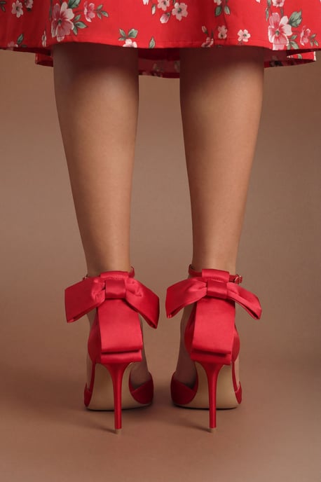 Kittie Satin Bow Pointed High Stiletto Heel Comfort Sock Court Shoes - Image 2