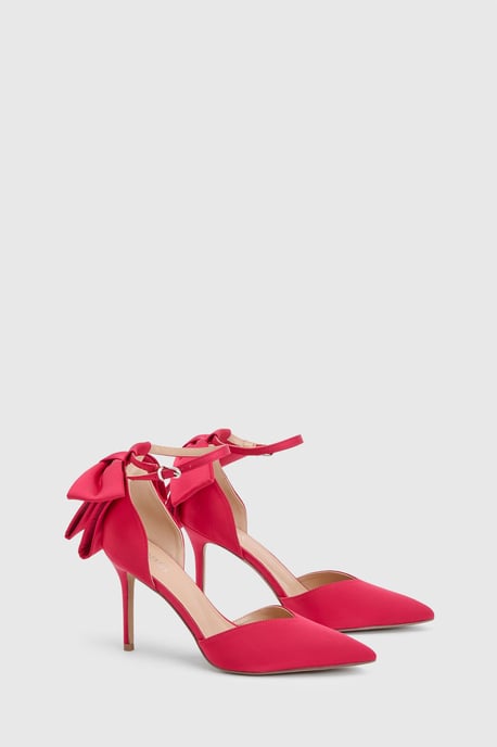 Kittie Satin Bow Pointed High Stiletto Heel Comfort Sock Court Shoes - Image 3
