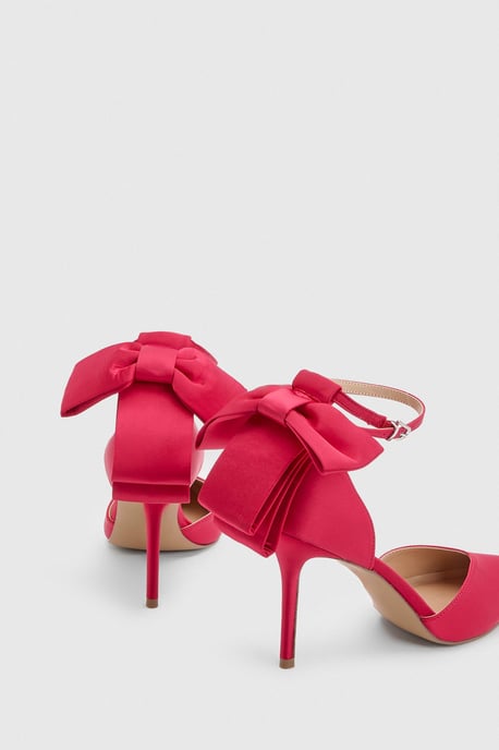 Kittie Satin Bow Pointed High Stiletto Heel Comfort Sock Court Shoes - Image 4