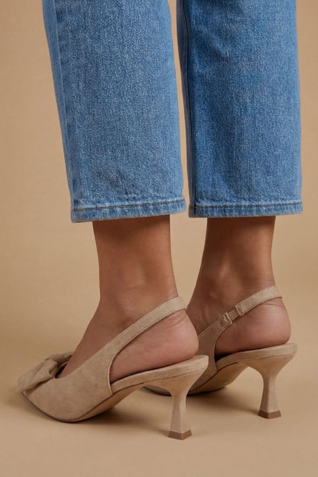 Dora Faux Suede Bow Slingback Medium Stiletto Heeled Court Shoes - Image 2