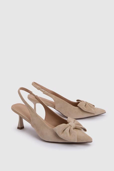 Dora Faux Suede Bow Slingback Medium Stiletto Heeled Court Shoes - Image 3