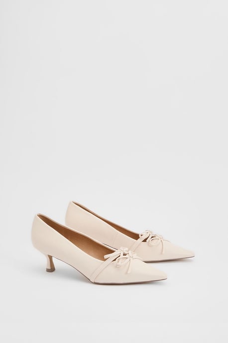 Rita Faux Leather Double Bow Mary Jane Kitten Heel Court Shoes - Image 3