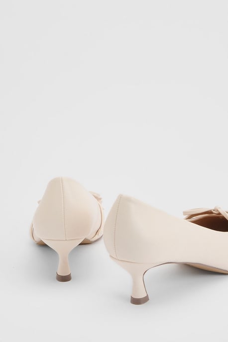 Rita Faux Leather Double Bow Mary Jane Kitten Heel Court Shoes - Image 4