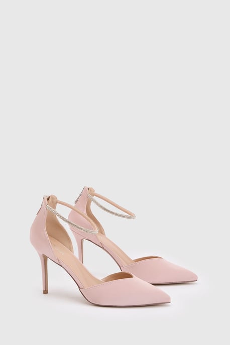 Sicily Satin Diamante Ankle Strap Comfort Sock Pointed Court Shoes - Image 3
