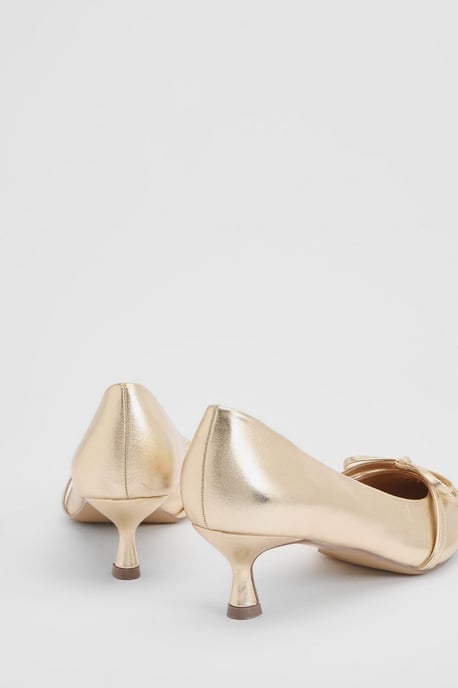 Rita Faux Metallic Leather Double Bow Mary Jane Kitten Heel Court Shoes - Image 4