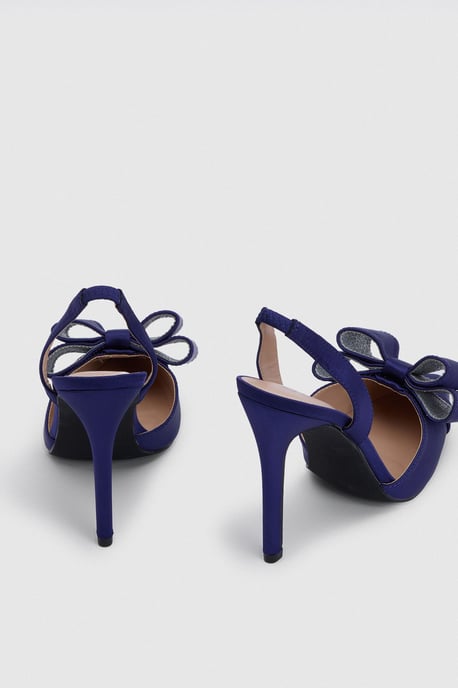 Wide Fit Tamara Satin Bow Sling Back Stiletto Court Shoes - Image 3