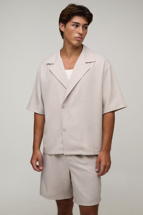 Wrap Linen Look Shirt & Short Set - Image 1
