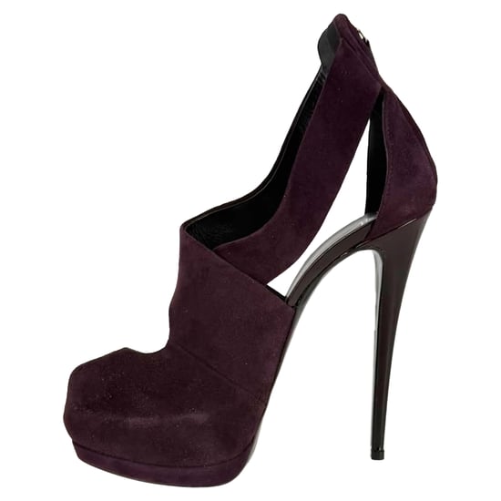 Giuseppe Zanotti platformpumps met gekruiste bandjes in bordeauxrood suède. - Image 4