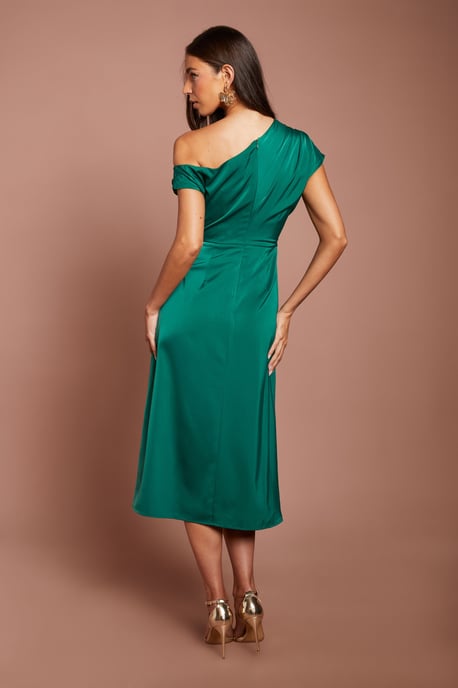 Off Shoulder Satin Side Tie Midi Dress - Image 3