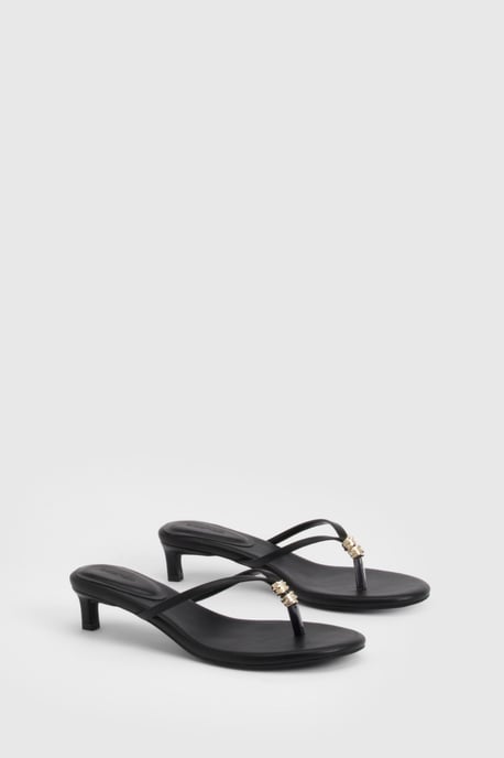 Trim Detail Toe Post Heeled Mules - Image 2