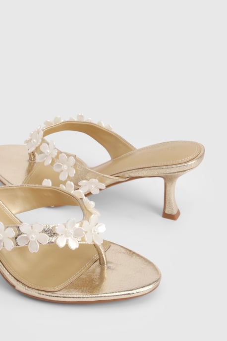 Metallic Flower Embellished Toe Post Heeled Mules - Image 6