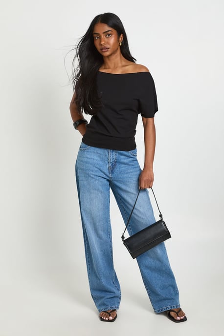 Off The Shoulder Ribbed Waist Top - Image 3