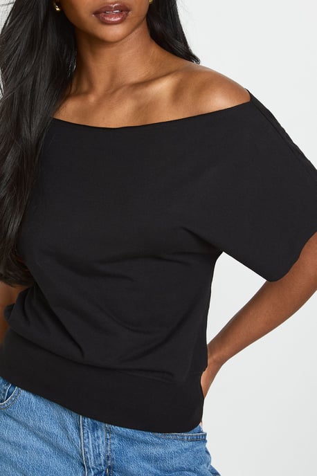 Off The Shoulder Ribbed Waist Top - Image 4