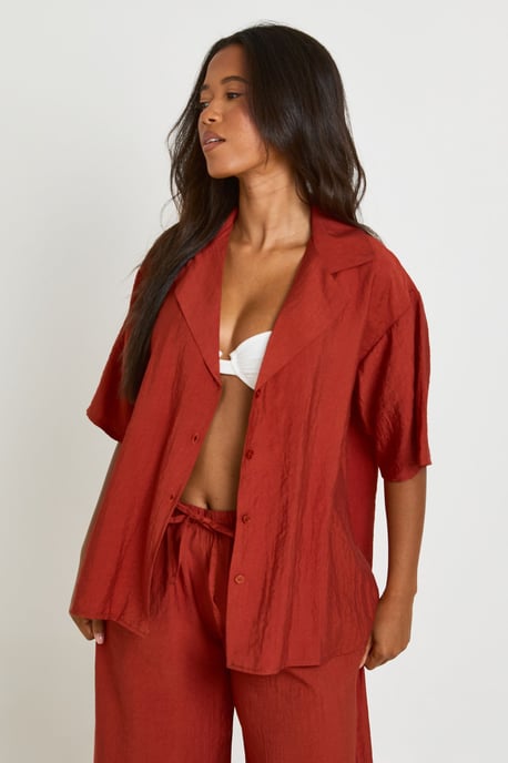Linen Look Short Sleeve Beach Shirt - Image 1