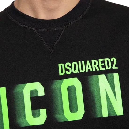 Dsquared2 Icon - Svart Tröja Med Suddig Limefärgad Logotyp Och Rund Halsringning - Image 4