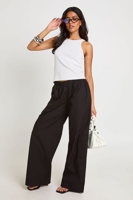 Poplin Wide Leg Cargo Trousers - Image 1