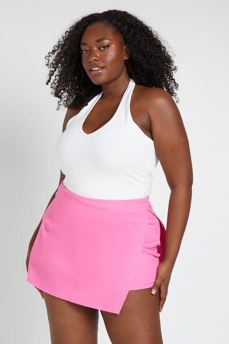 Plus Linen Look Wrap Front Skort - Image 1