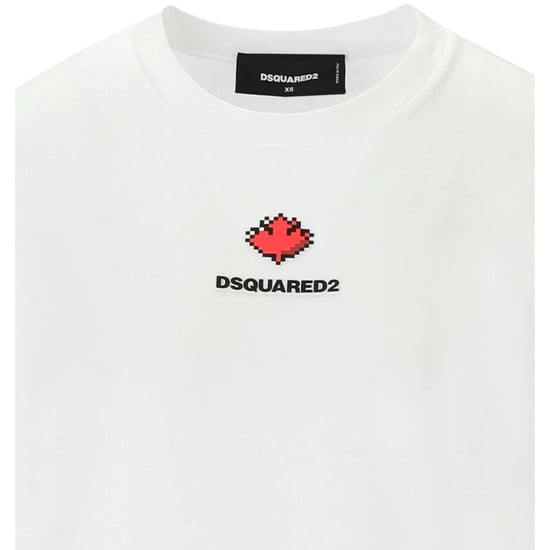 Dsquared2 Pixel Leaf-logotyptryck Vit T-shirt Med Rund Hals - Image 3