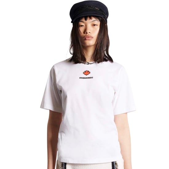 Dsquared2 Pixel Leaf-logotyptryck Vit T-shirt Med Rund Hals - Image 4
