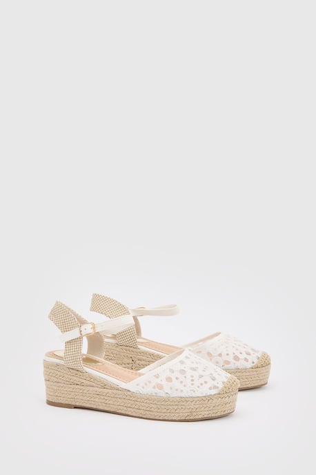 Pattie Textile Lace Ankle Strap Closed Toe Wedges - Image 3
