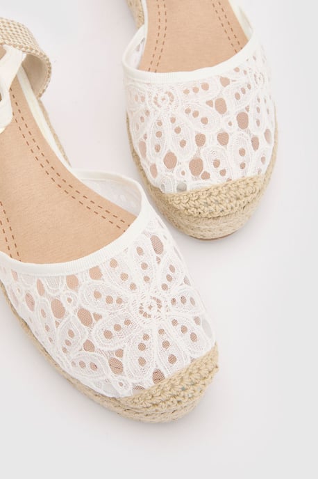 Pattie Textile Lace Ankle Strap Closed Toe Wedges - Image 5
