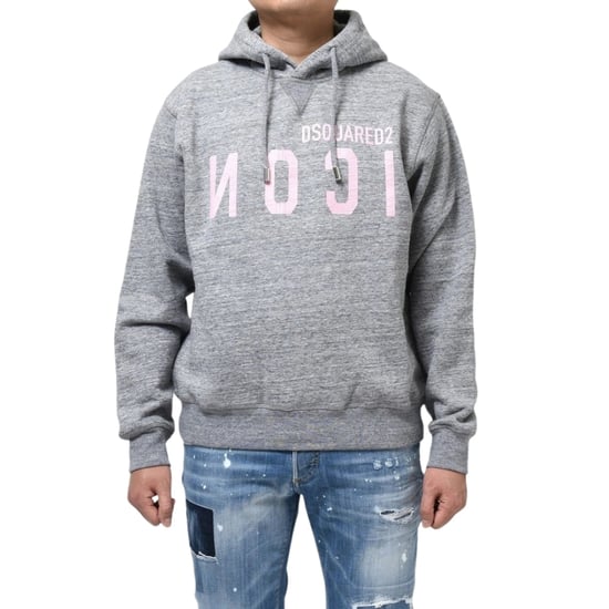 Dsquared2 Roze Icon Gebarsten Logo Grijze Hoodie - Image 3