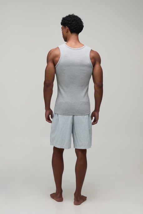 Ribbed Muscle Fit Vest & Baggy Lounge Short Set - Image 2