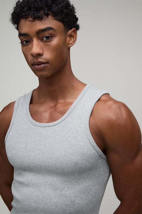 Ribbed Muscle Fit Vest & Baggy Lounge Short Set - Image 3