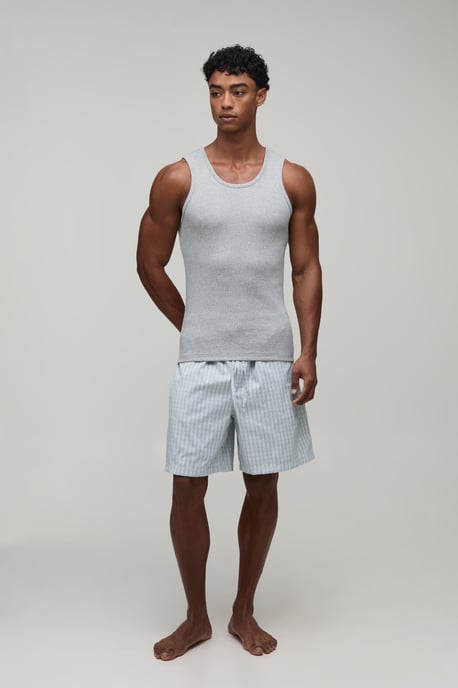 Ribbed Muscle Fit Vest & Baggy Lounge Short Set - Image 4