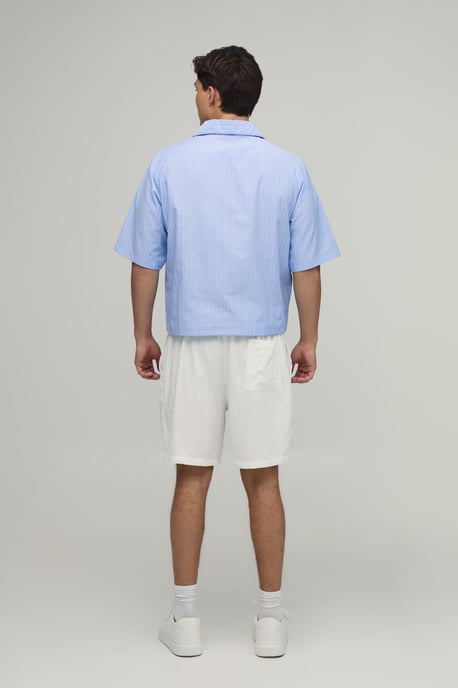 Oversized Boxy Poplin Stripe V-Neck Polo - Image 2