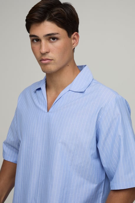 Oversized Boxy Poplin Stripe V-Neck Polo - Image 3