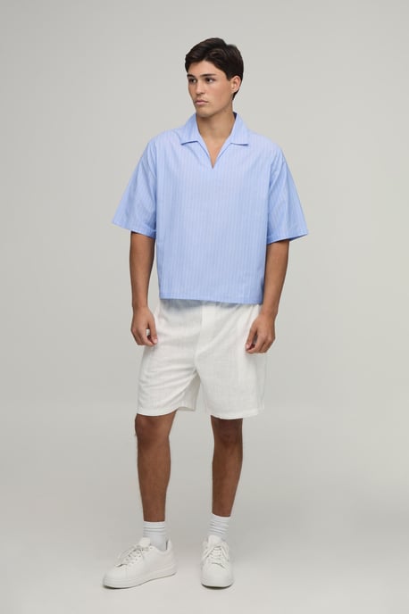 Oversized Boxy Poplin Stripe V-Neck Polo - Image 4