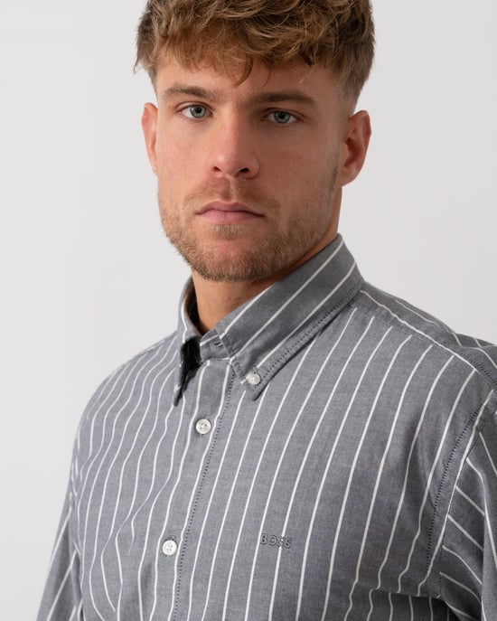 Regular Fit Three Quarter Sleeve Logo Detail Shirt in Grey - Image 3