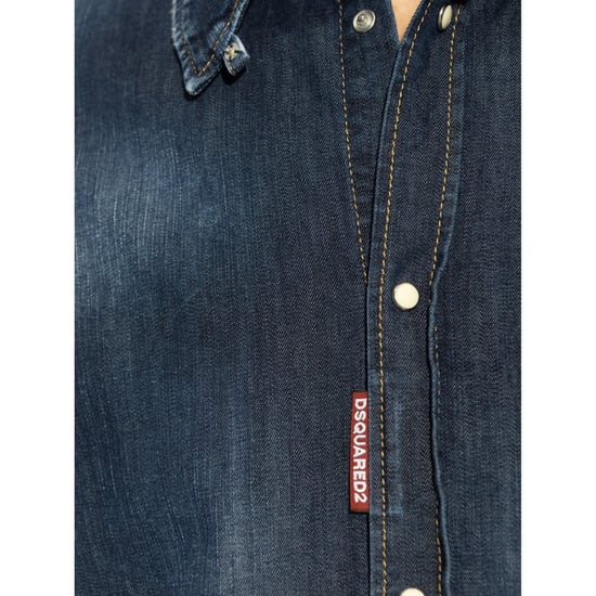 Dsquared2 Mörktvättad Skjorta Med Tab Mörkblå - Image 4