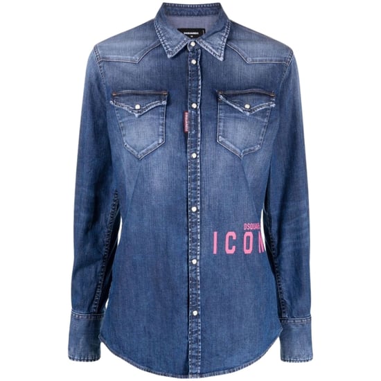Dsquared2 Icon Print Western Denim Blauw Shirt - Image 1