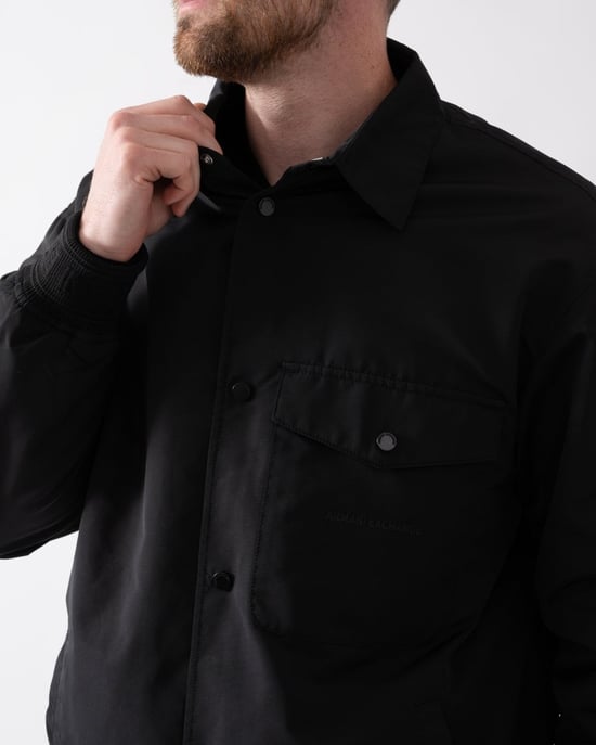 Pocket Logo Detail Overshirt in Black - Image 4