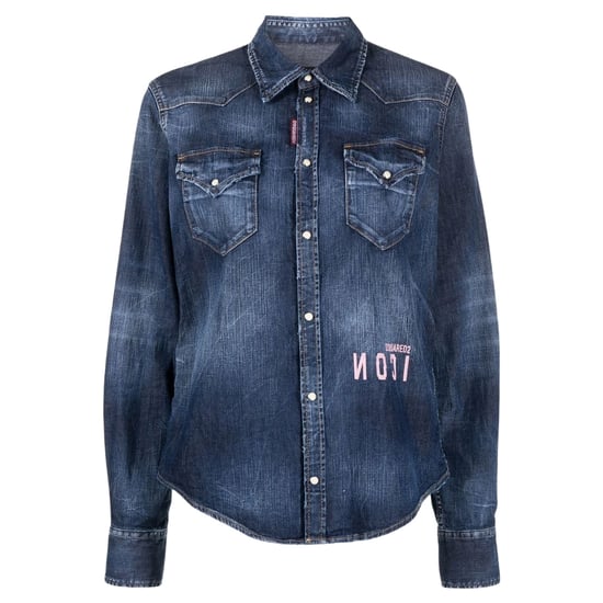 Dsquared2 Icon Reverse Logo Western Donkerblauw Denim Shirt - Image 1
